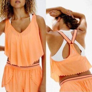 Free People Pretty Lil Running Top Neon Mango Women's Size Small New with Tags